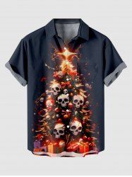 Plus Size Christmas Tree Skull Print Button Pocket Shirt For Men -  
