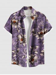Chemise hawaïenne grande taille à imprimé floral, feuilles et branches, avec poches boutonnées pour homme - Pourpre  5XL
