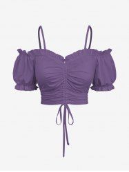 Haut uni cintré à manches bouffantes et épaules dénudées grande taille - Violet clair XS