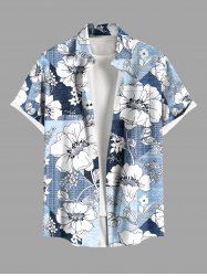 Chemise hawaïenne grande taille à imprimé floral et blocs de couleurs pour homme - Bleu Poudre L