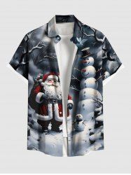 Chemise de Noël grande taille à boutons et poches pour homme, motif Père Noël, bonhomme de neige et nuage - Noir XL