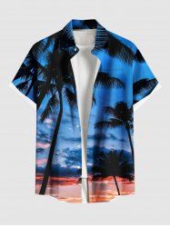 Chemise à boutons pour homme, grande taille, imprimé hawaïen, motif cocotier ombré ciel crépuscule - Bleu Ciel S