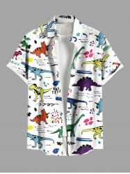 Plus Size Colorful Dinosaur Print Buttons Pocket Hawaii Shirt For Men -  