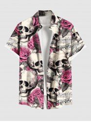 Chemise hawaïenne à poches boutons, imprimé crâne et rose, grande taille, pour hommes - Rose clair S