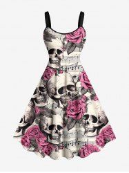 Robe débardeur grande taille à imprimé crâne rose et symbole musical hawaïenne trapèze - Rose clair 5X