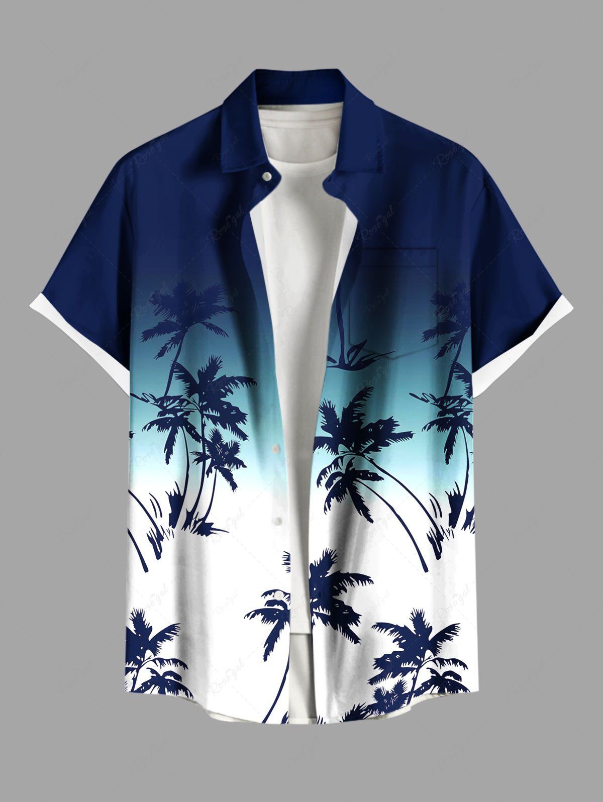 Chemise hawaïenne grande taille à imprimé cocotiers ombré et poches boutonnées pour homme Vert Armée  S