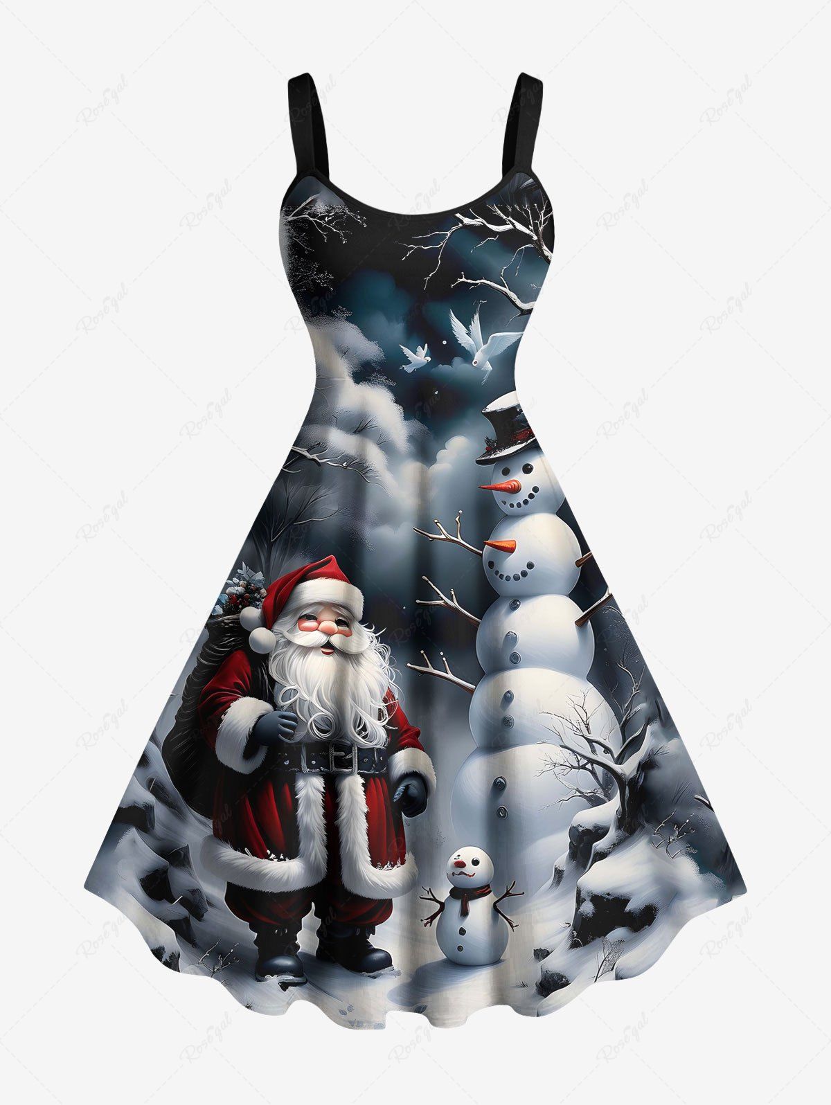 Buy Plus Size Christmas Santa Claus Snowman Cloud Print Tank Dress  