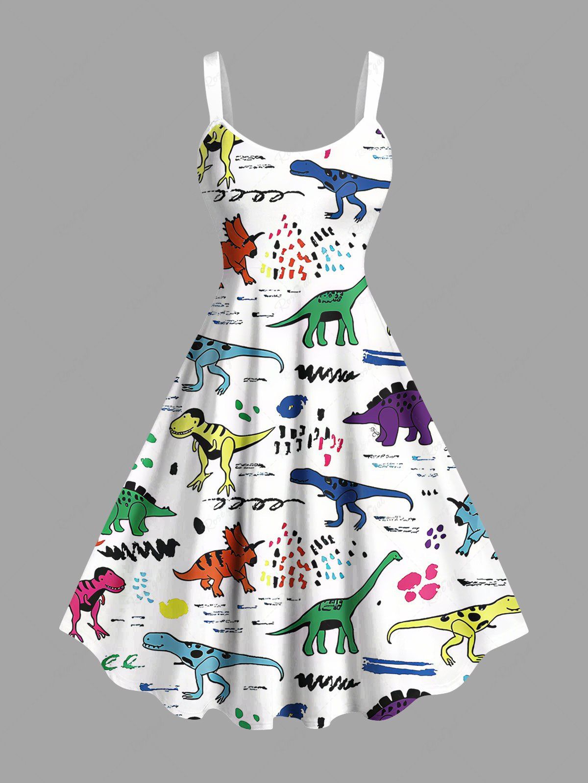 Shop Plus Size Colorful Dinosaur Print Hawaii Tank Dress  