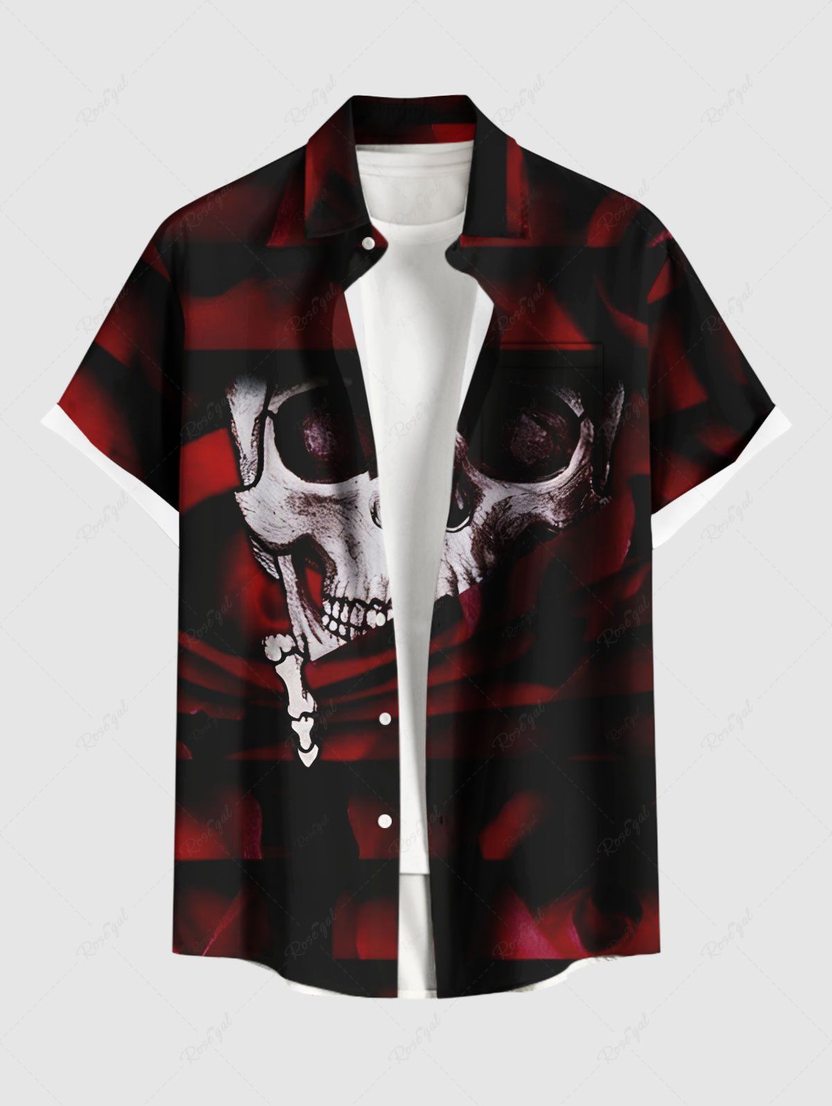 Fancy Plus Size Tie Dye Ombre Skull Print Button Pocket Shirt For Men  