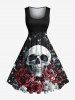 Halloween Skull Flowers Print Plus Size Matching Outfit For Couples -  