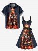 Plus Size Christmas Tree Skull Print Button Pocket Shirt For Men -  
