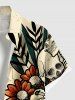Plus Size Halloween Skull Skeleton Flowers Leaf Print Buttons Pocket Shirt For Men -  