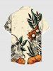Plus Size Halloween Skull Skeleton Flowers Leaf Print Buttons Pocket Shirt For Men -  
