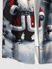 Chemise de Noël grande taille à boutons et poches pour homme, motif Père Noël, bonhomme de neige et nuage - Noir XL