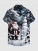 Plus Size Christmas Santa Claus Snowman Cloud Print Buttons Pocket Shirt For Men -  