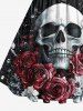 Plus Size Halloween Skull Flowers Print 1950s Vintage Dress -  