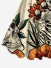 Robe débardeur grande taille à imprimé crâne, squelette, fleurs et feuilles pour Halloween - Abricot 4X