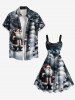 Plus Size Christmas Santa Claus Snowman Cloud Print Tank Dress -  