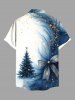Chemise grande taille à imprimé sapin de Noël, étoiles, nœud papillon, boutons et poche pour homme - Bleu Marine S