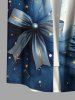 Plus Size Christmas Tree Stars Bowknot Ombre Print Buttons Pocket Shirt For Men -  