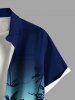 Plus Size Coconut Tree Ombre Colorblock Print Buttons Pocket Hawaii Shirt For Men -  