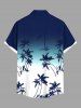 Plus Size Coconut Tree Ombre Colorblock Print Buttons Pocket Hawaii Shirt For Men -  
