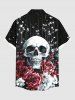 Chemise grande taille à boutons et poches pour homme, motif tête de mort et fleurs d'Halloween - Noir S