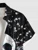 Chemise grande taille à boutons et poches pour homme, motif tête de mort et fleurs d'Halloween - Noir 4XL