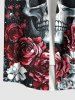 Plus Size Halloween Skull Flowers Print Buttons Pocket Shirt For Men -  
