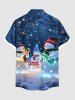 Plus Size Christmas Snowman Snowflake Musical Instrument Tree Print Buttons Pocket Shirt For Men -  