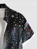 Plus Size Christmas Tree Ball Snow Star Moon Print Buttons Pocket Shirt For Men -  