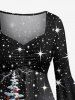 Plus Size Christmas Tree Ball Snow Star Moon Print Flare Sleeves Cinched High Low Dress -  