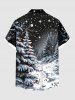 Plus Size Christmas Tree Ball Snow Star Moon Print Buttons Pocket Shirt For Men -  