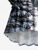 Plus Size Christmas Tree Ball Snow Star Moon Print Flare Sleeves Cinched High Low Dress -  