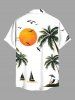 Plus Size Coconut Tree Sun Bird Boat Print Buttons Pocket Hawaii Shirt For Men -  