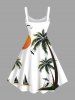 Robe débardeur hawaïenne grande taille à imprimé cocotier, soleil, oiseau et bateau - Blanc L