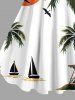 Robe débardeur hawaïenne grande taille à imprimé cocotier, soleil, oiseau et bateau - Blanc L
