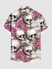 Chemise hawaïenne à poches boutons, imprimé crâne et rose, grande taille, pour hommes - Rose clair S
