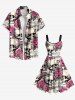 Robe débardeur grande taille à imprimé crâne rose et symbole musical hawaïenne trapèze - Rose clair XS