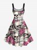 Plus Size Skull Rose Flower Music Symbol Print Hawaii A Line Tank Dress -  