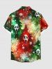 Plus Size Christmas Tree Snowflake Skull Print Ombre Button Pocket Shirt For Men -  