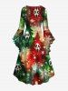 Plus Size Christmas Tree Snowflake Skull Print Ombre Ruched High Low Asymmetric Dress -  