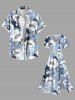 Plus Size Flower Branch Colorblock Print Hawaii Split Pocket A Line Midi Dress -  