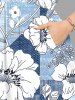 Plus Size Flower Branch Colorblock Print Hawaii Split Pocket A Line Midi Dress -  