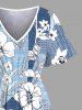 Plus Size Flower Branch Colorblock Print Hawaii Split Pocket A Line Midi Dress -  