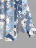 Plus Size Flower Branch Colorblock Print Hawaii Split Pocket A Line Midi Dress -  