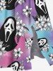 Plus Size Tropical Leaf Hibiscus Flower Skull Ombre Print Hawaii Split Pocket A Line Midi Dress -  