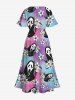 Plus Size Tropical Leaf Hibiscus Flower Skull Ombre Print Hawaii Split Pocket A Line Midi Dress -  