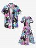 Plus Size Tropical Leaf Hibiscus Flower Skull Ombre Print Hawaii Split Pocket A Line Midi Dress -  