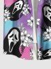 Plus Size Tropical Leaf Hibiscus Flower Skull Ombre Print Hawaii Button Pocket Shirt For Men -  